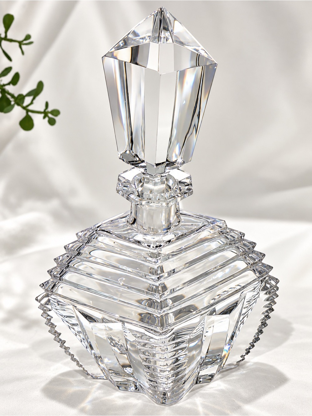 Vintage Art Deco Cut Crystal Large 8” Perfume Bottle w Crystal Tower Stopper